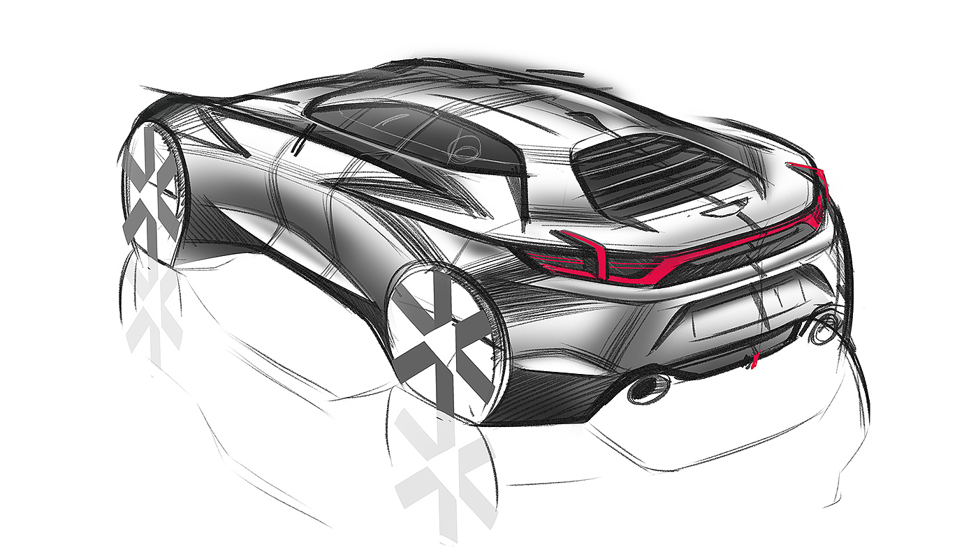 Hand drawn car，draft，Ubee ，Render，Automobile design，