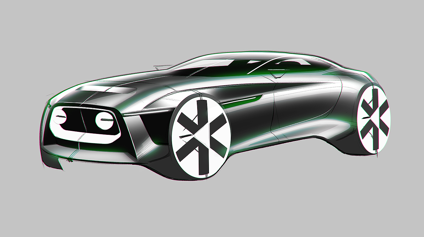 Hand drawn car，draft，Ubee ，Render，Automobile design，