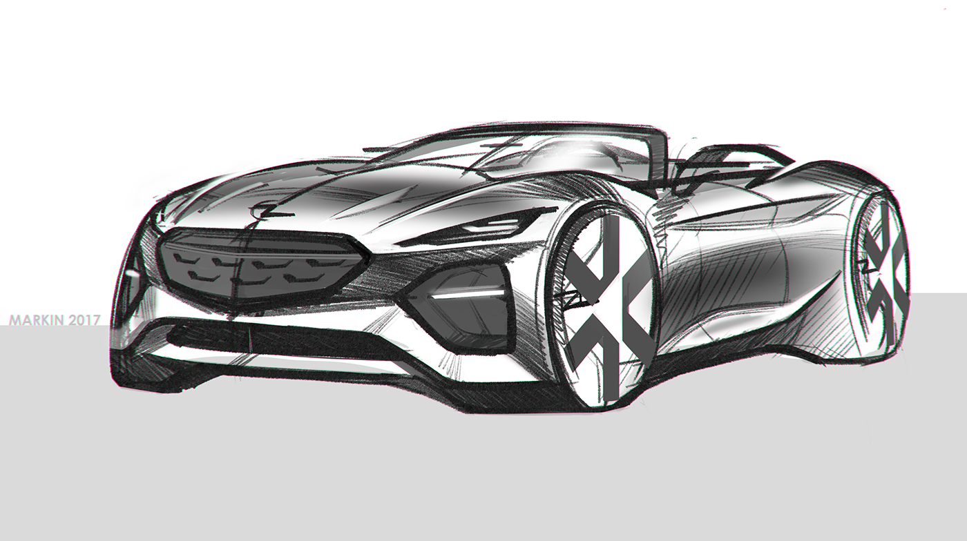 Hand drawn car，draft，Ubee ，Render，Automobile design，