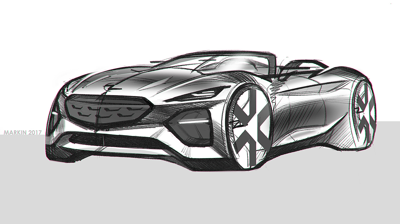 Hand drawn car，draft，Ubee ，Render，Automobile design，