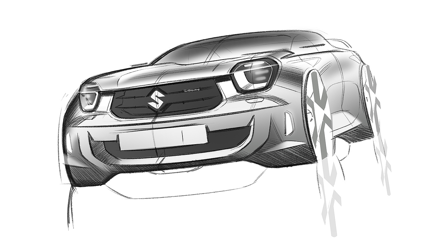 Hand drawn car，draft，Ubee ，Render，Automobile design，