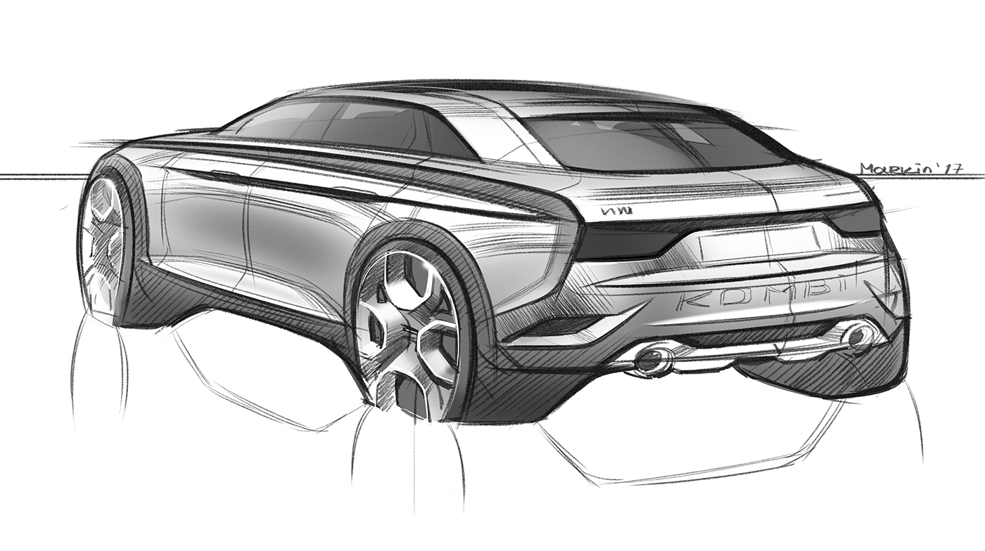 Hand drawn car，draft，Ubee ，Render，Automobile design，