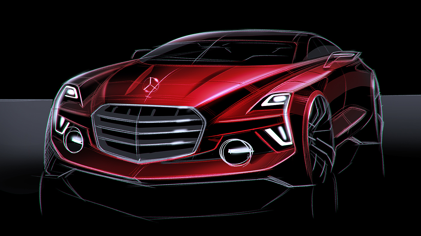 Hand drawn car，draft，Ubee ，Render，Automobile design，