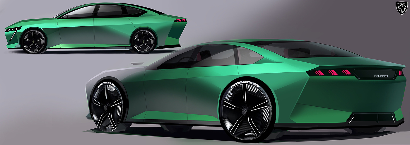 Automobile design，Hand drawn，Automobile exterior decoration design，2d rendering，product design，