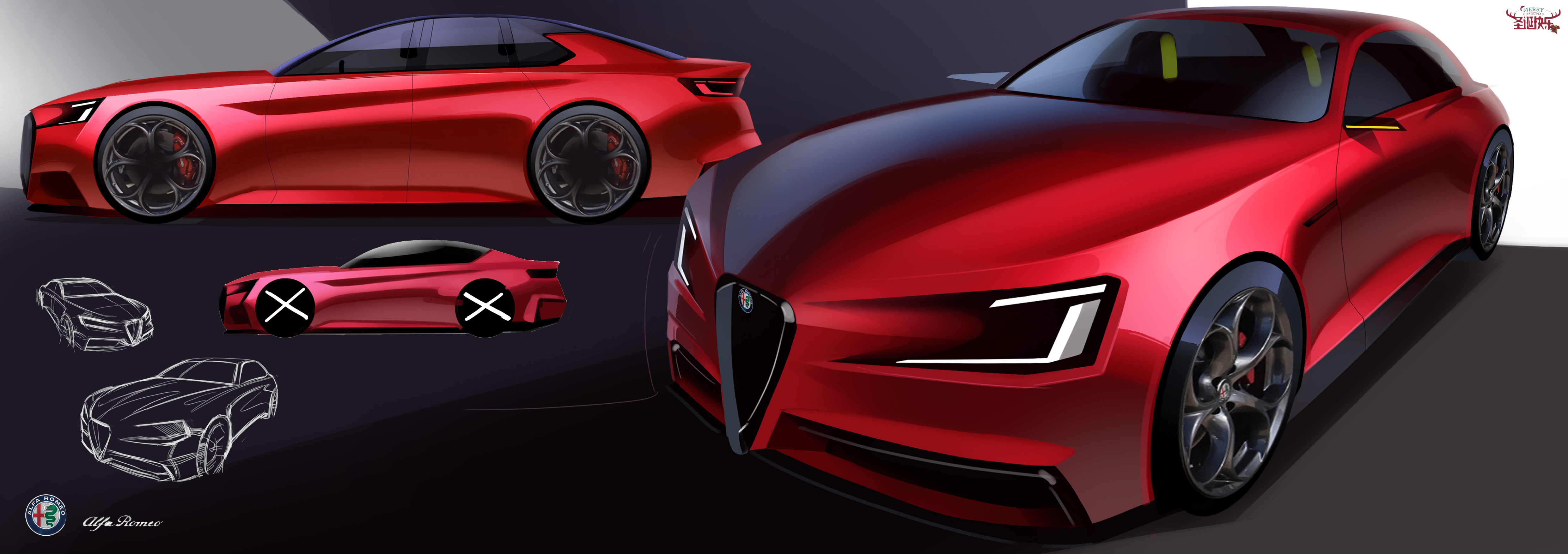 Automobile design，Hand drawn，Automobile exterior decoration design，2d rendering，product design，