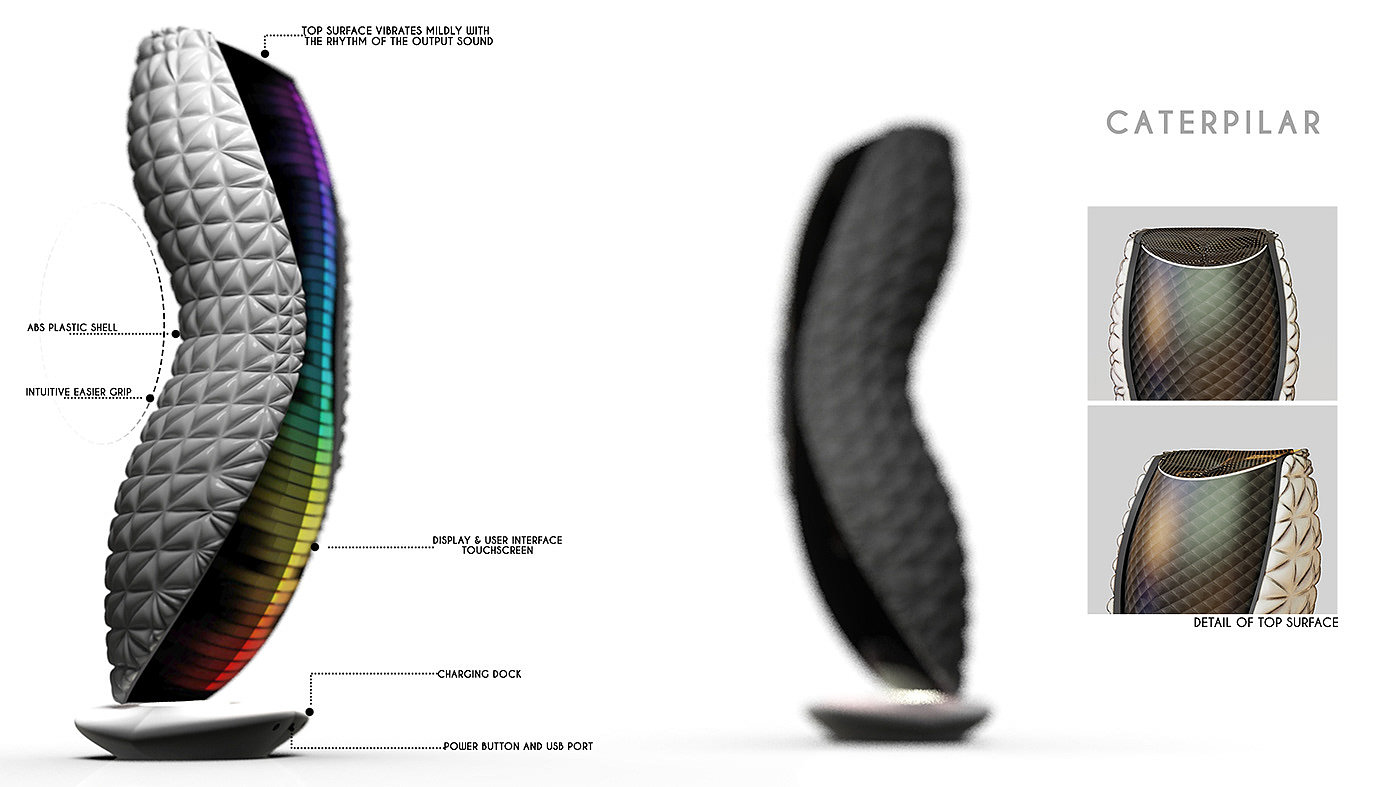 shubhra paul，渲染，履带式扬声器，奇葩设计，音箱，毛毛虫，Caterpillar，