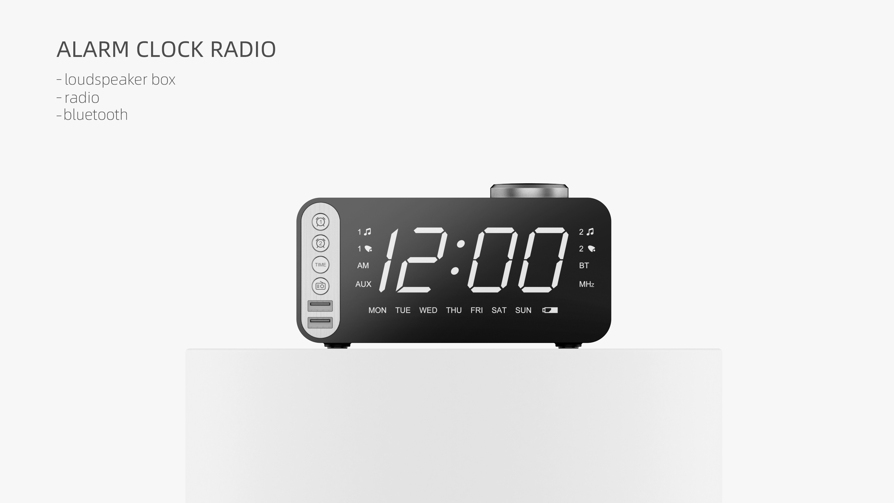 alarm clock，radio，multi-function，loudspeaker box，