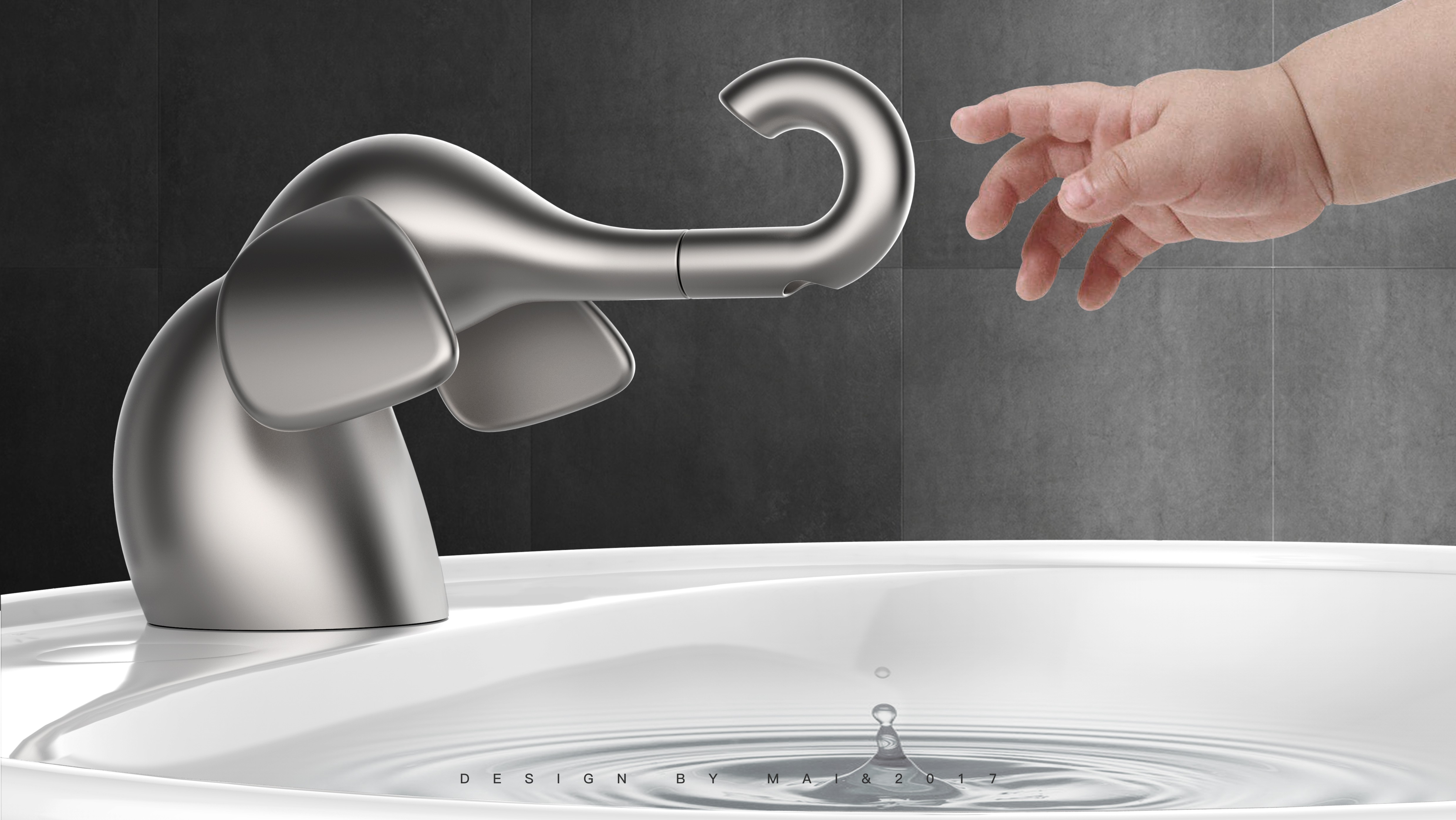 interaction，elephant，water tap，bathroom，environment protection，