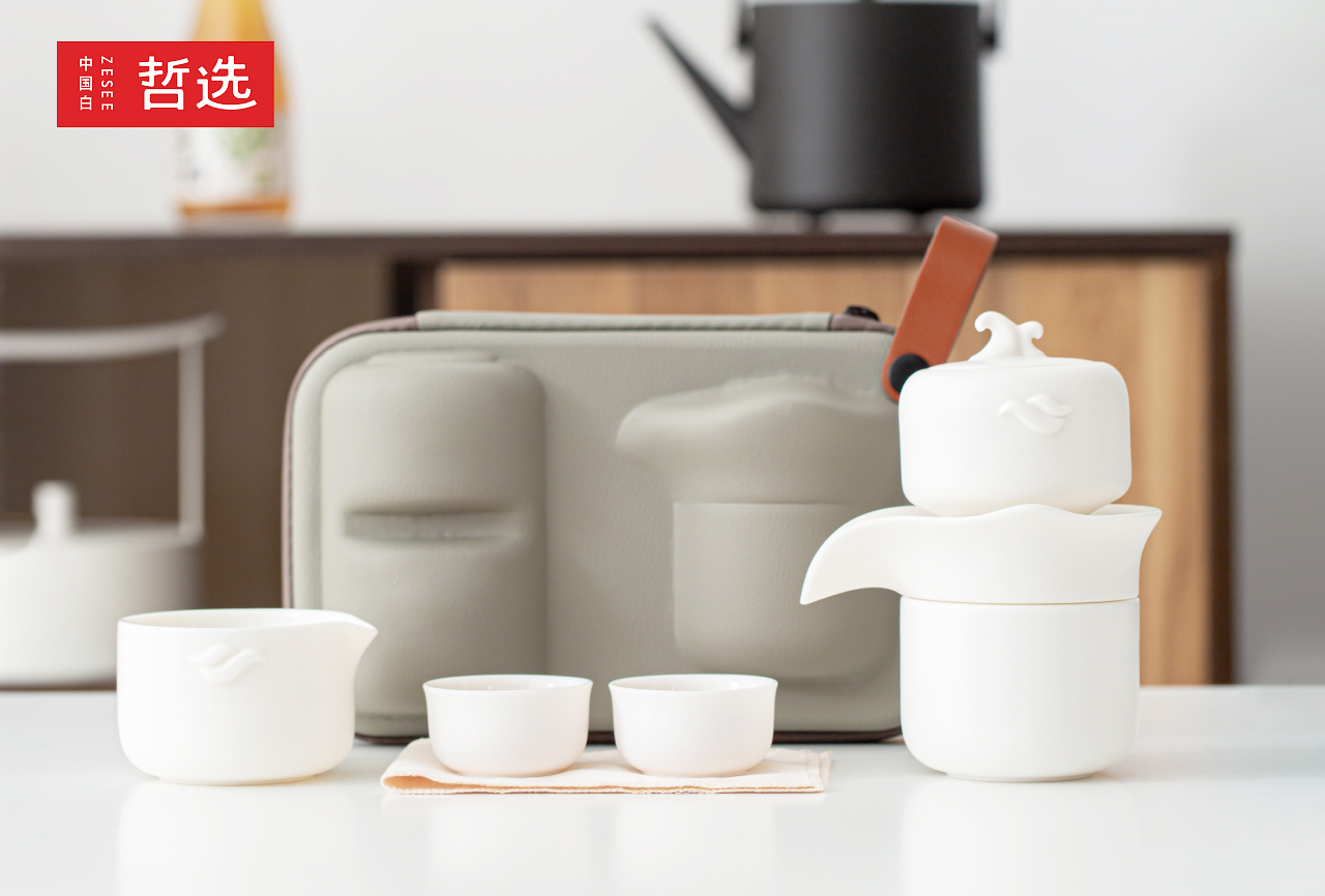 Chinese white，Zhe Xuan，ceramics，product，Design，tea set，Automatic tea set，gift，