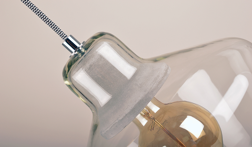 Glass，concrete，a chandelier，