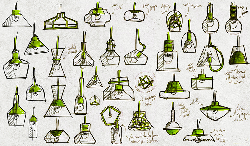 Glass，concrete，a chandelier，