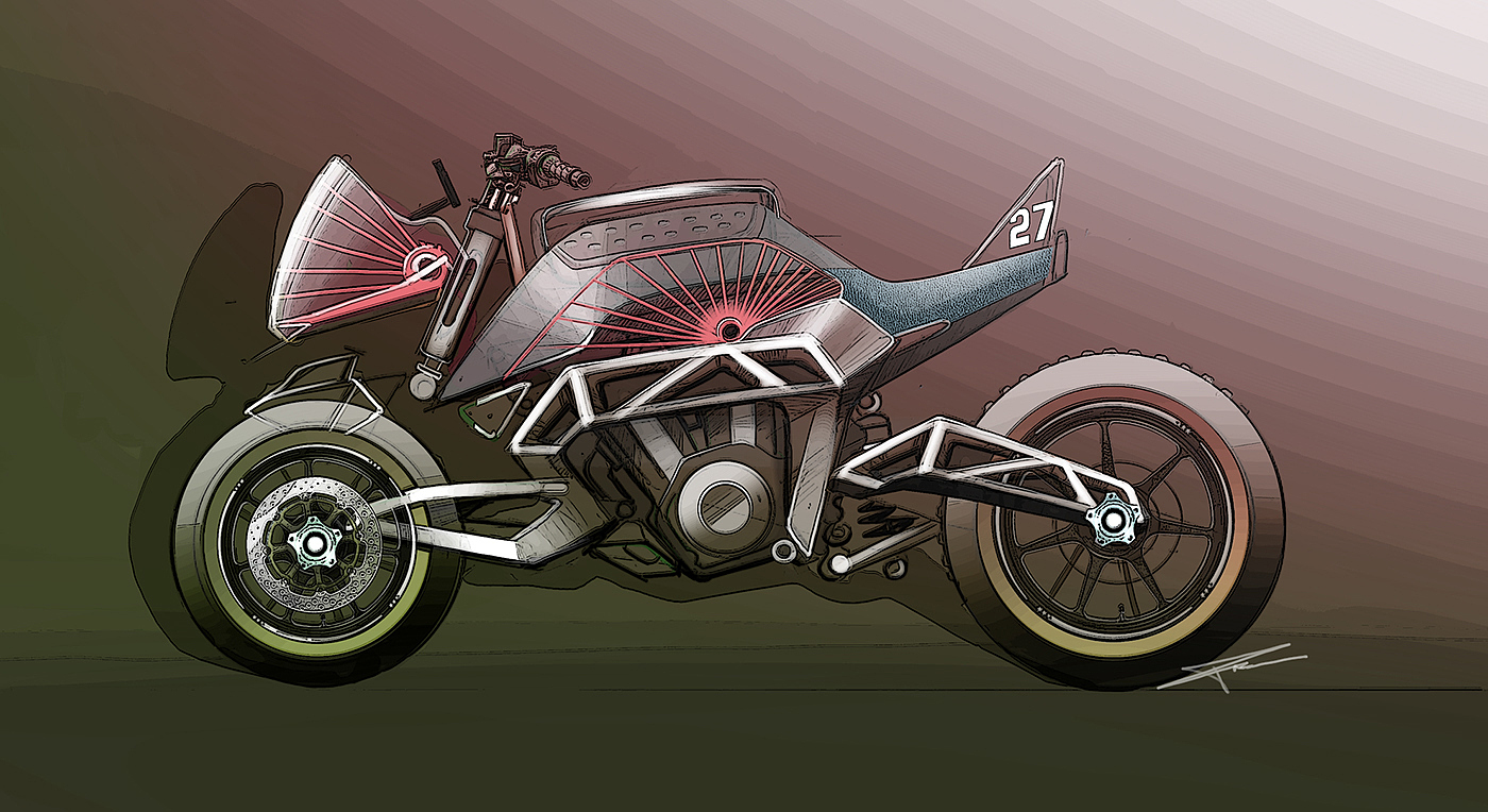 Hand drawn，motorcycle，effect，