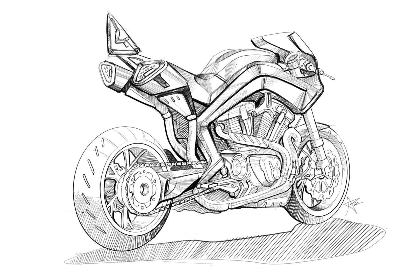 Hand drawn，motorcycle，effect，