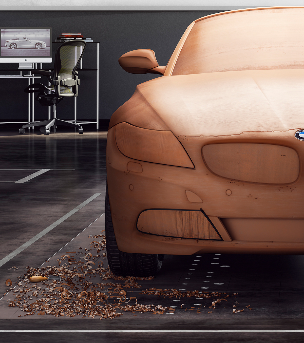 BMW Z4，Material comparison，Wood model rendering，Automobile design，industrial design，V-Ray Israel rendering，