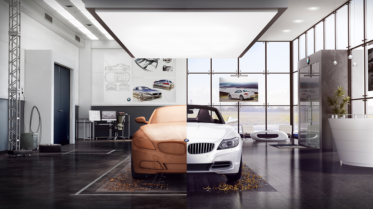 BMW Z4，Material comparison，Wood model rendering，Automobile design，industrial design，V-Ray Israel rendering，