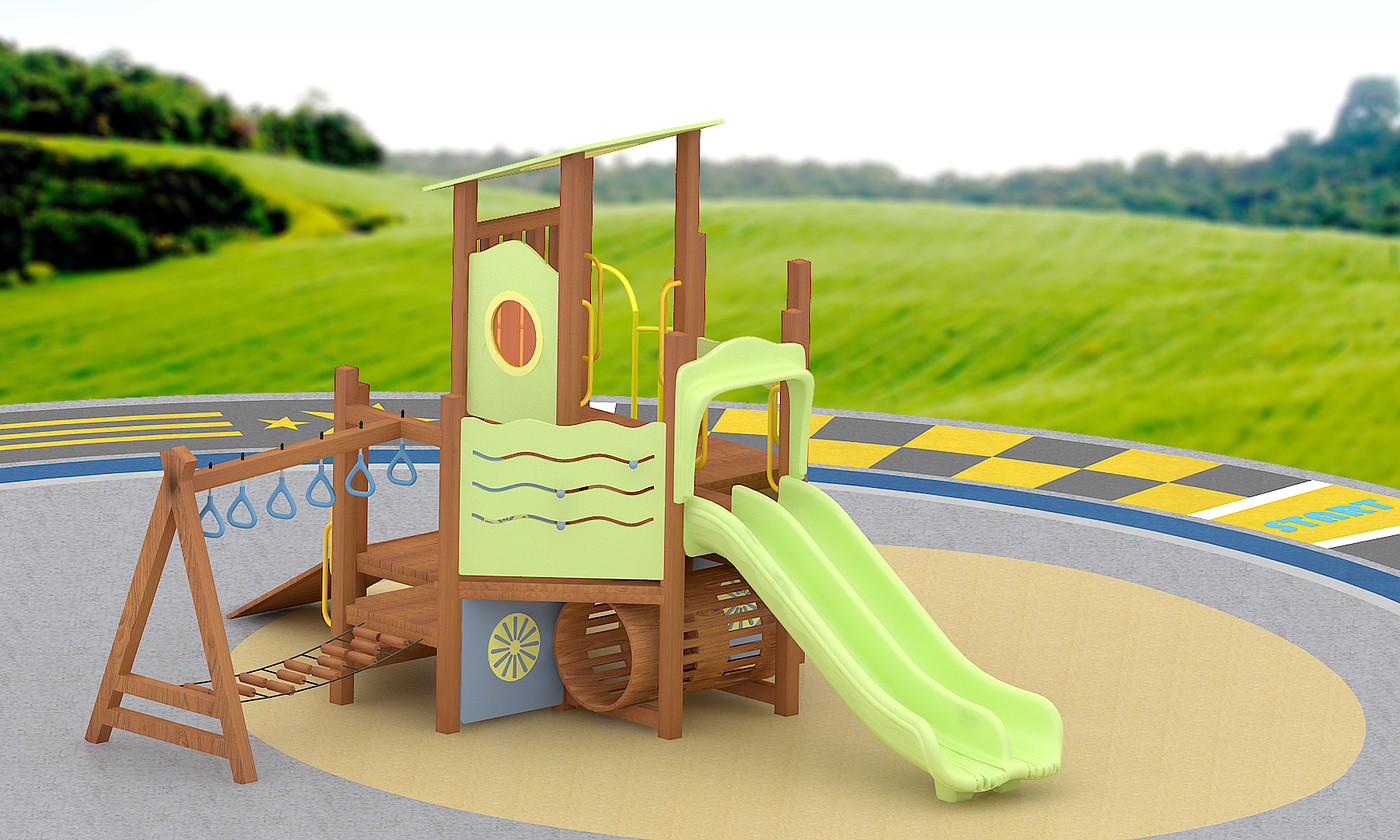 Children's play，Wooden slide，Unpowered amusement facilities，Children's slide，