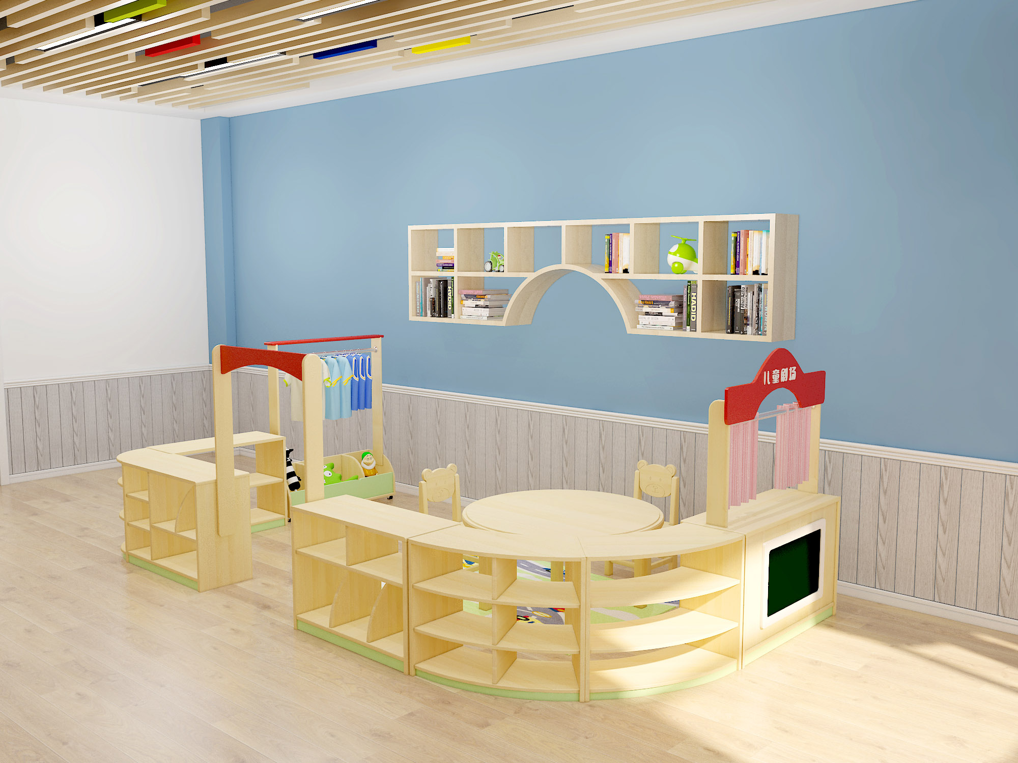 Kindergarten furniture，Children's furniture，Solid wood furniture，have furniture made to order，Kindergarten corner furniture combination，