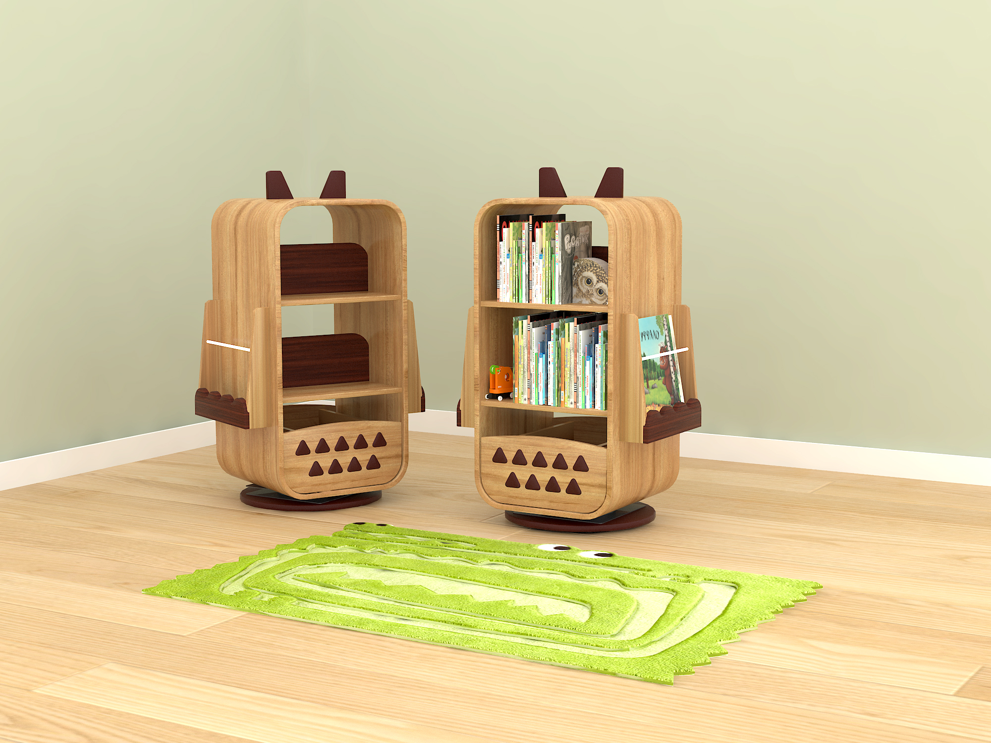Children's furniture，Children's solid wood furniture，Children bookshelf，Rotating bookshelf，
