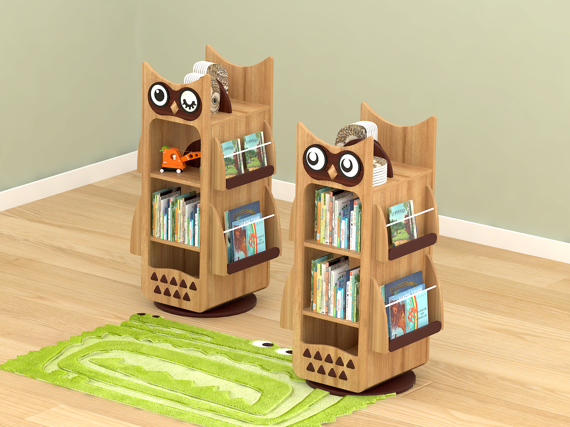 Children's furniture，Children's solid wood furniture，Children bookshelf，Rotating bookshelf，