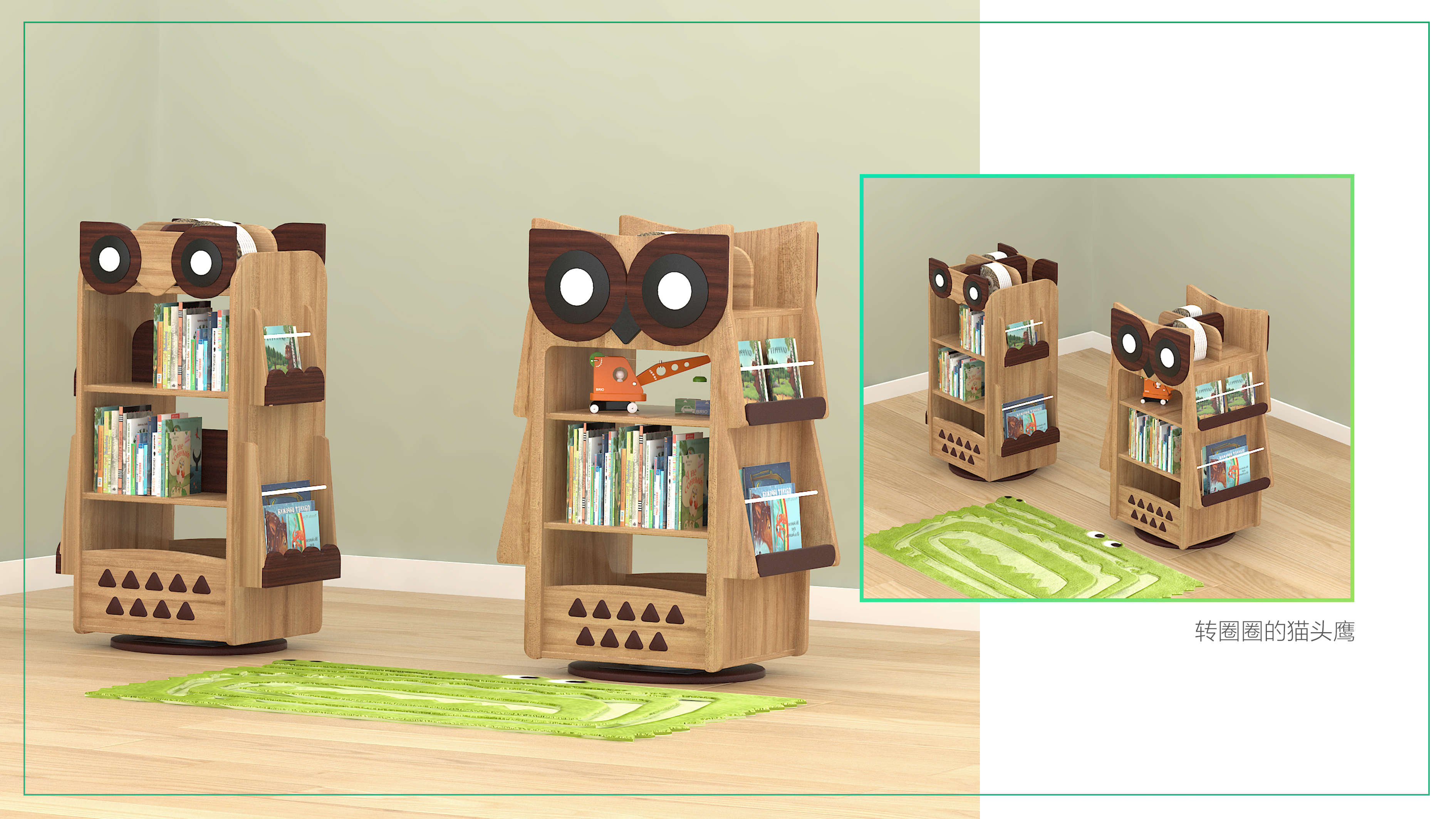Children's furniture，Children's solid wood furniture，Children bookshelf，Rotating bookshelf，