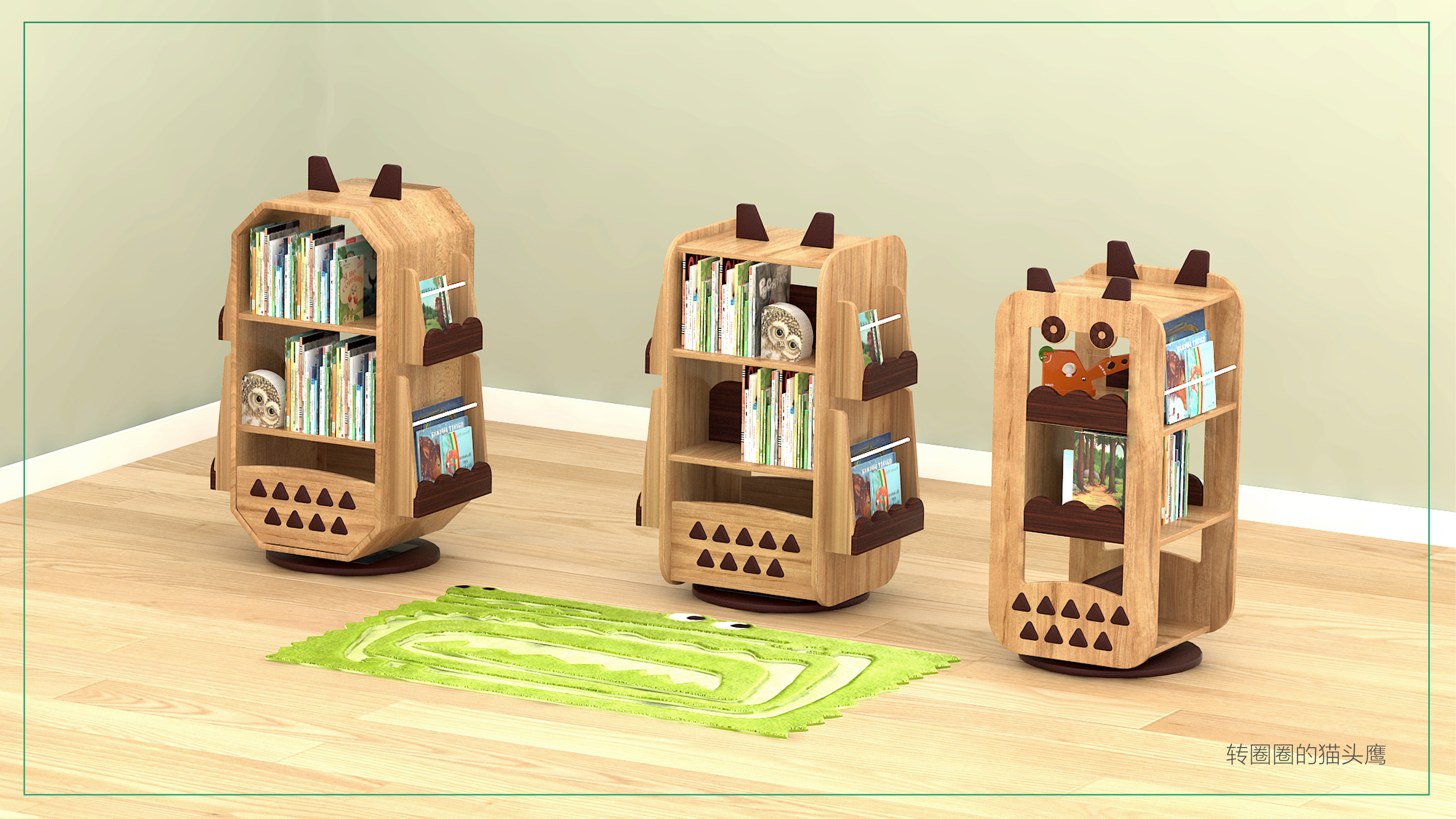 Children's furniture，Children's solid wood furniture，Children bookshelf，Rotating bookshelf，