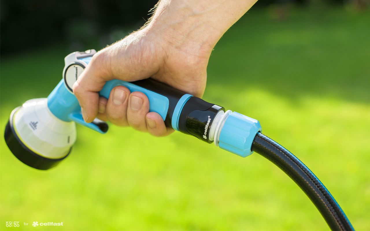 Cellfast，Nozzle，Spray water，Gardening tools，Easy to use，2015 red dot award，Ergoline sprinkler system，safety system，Garden sprinkler，