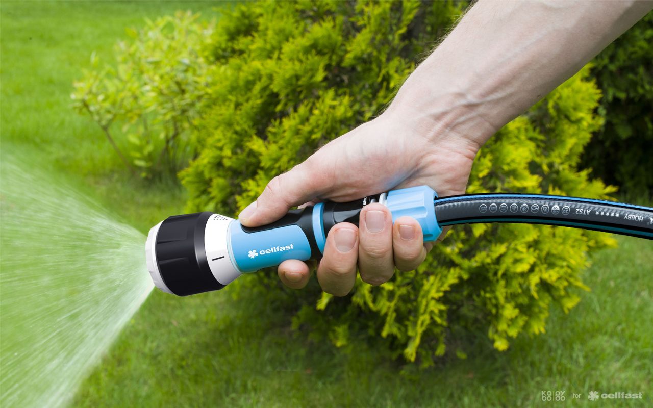 Cellfast，Nozzle，Spray water，Gardening tools，Easy to use，2015 red dot award，Ergoline sprinkler system，safety system，Garden sprinkler，