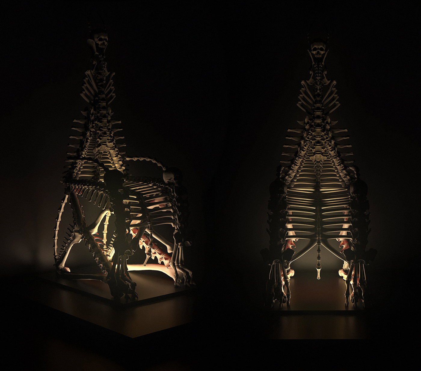 Bone chair，conceptual design，Strut bone，Skeleton throne，