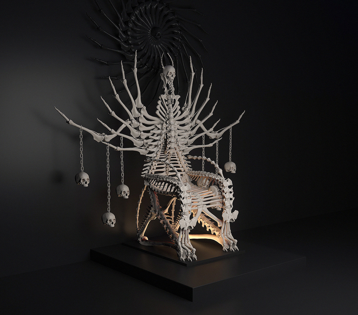 Bone chair，conceptual design，Strut bone，Skeleton throne，