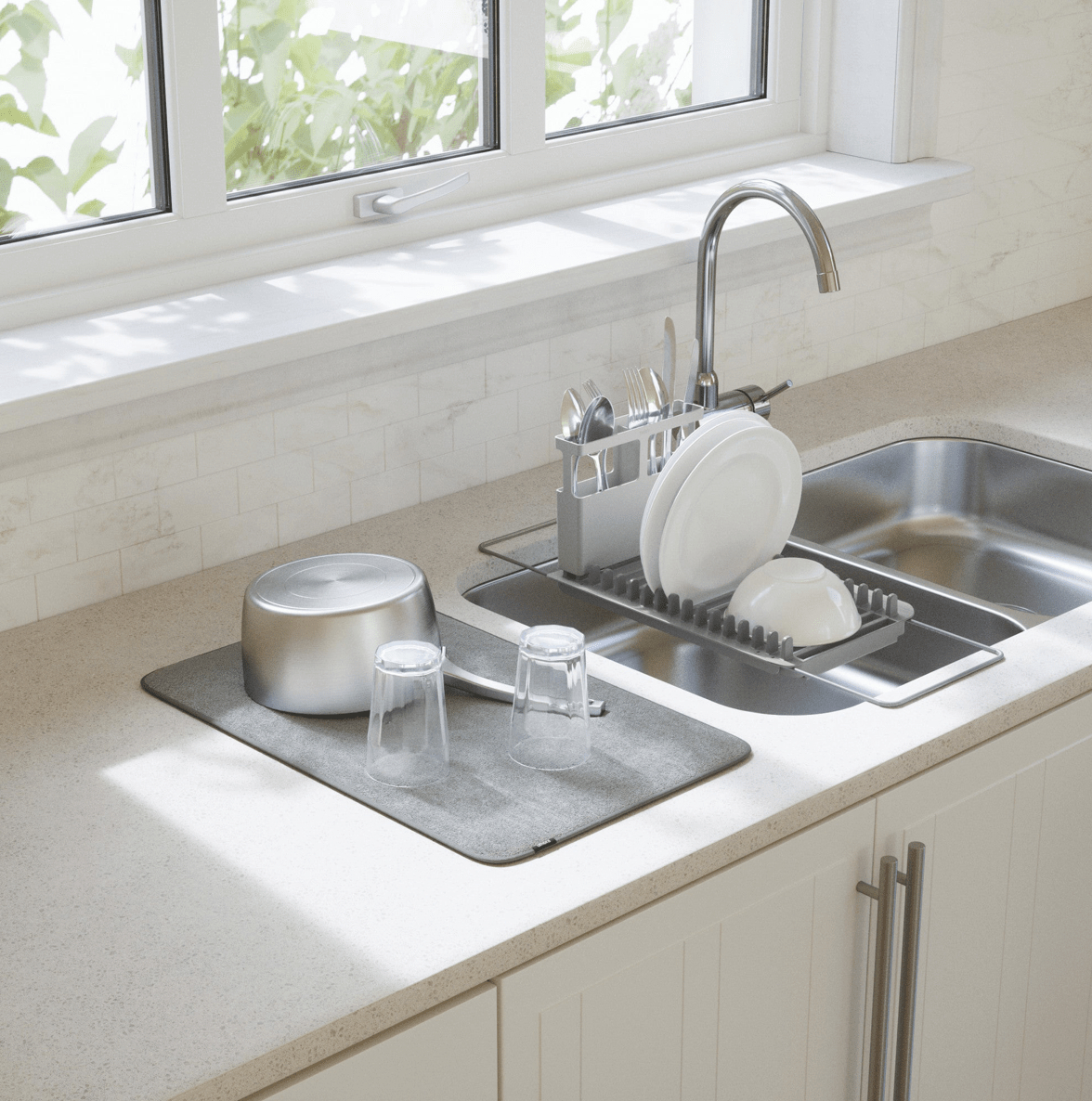 Dish rack，Fiber tableware drying pad，UDRY over the sink，