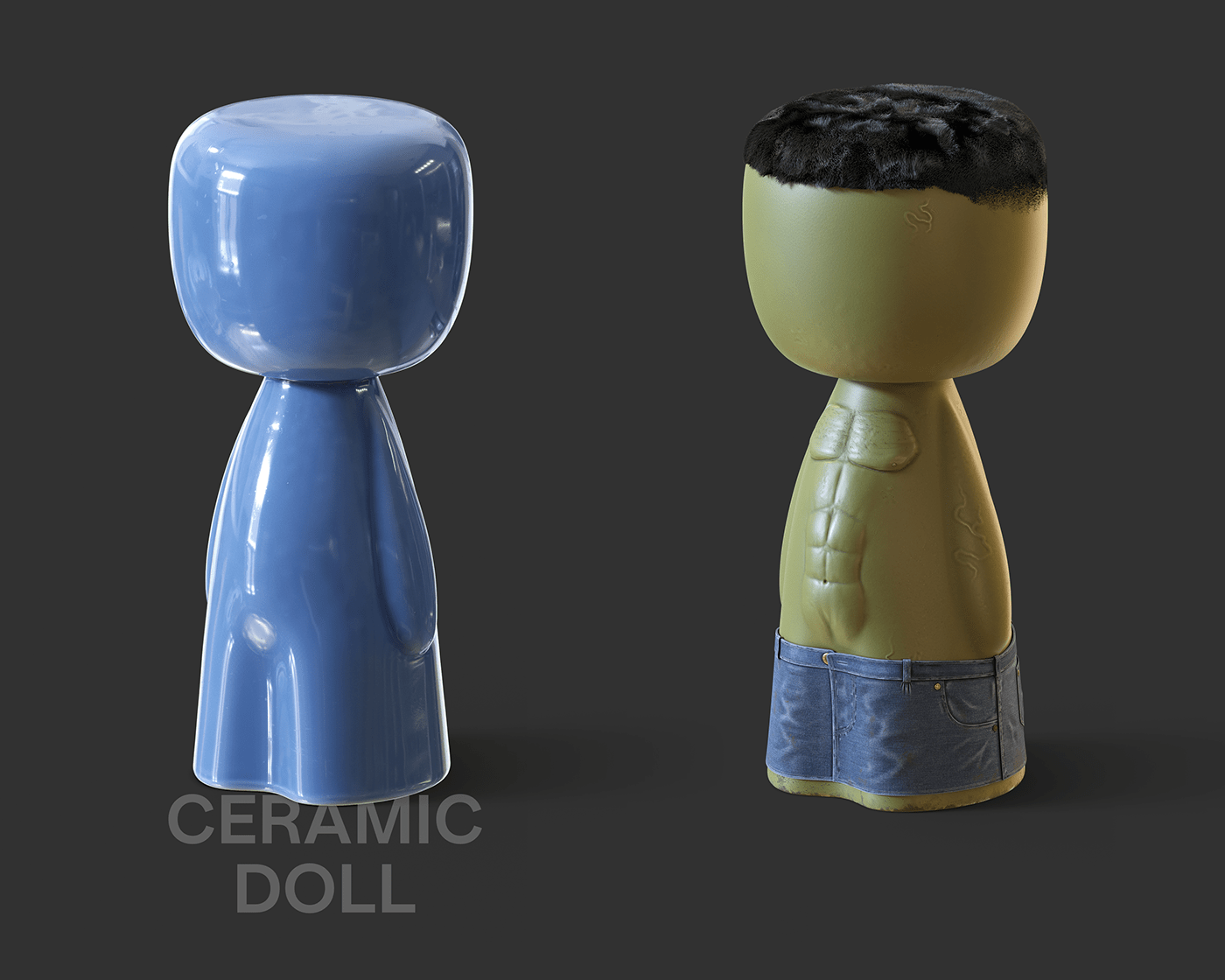 Ceramic doll，Card moving character，cgi，Digital art，