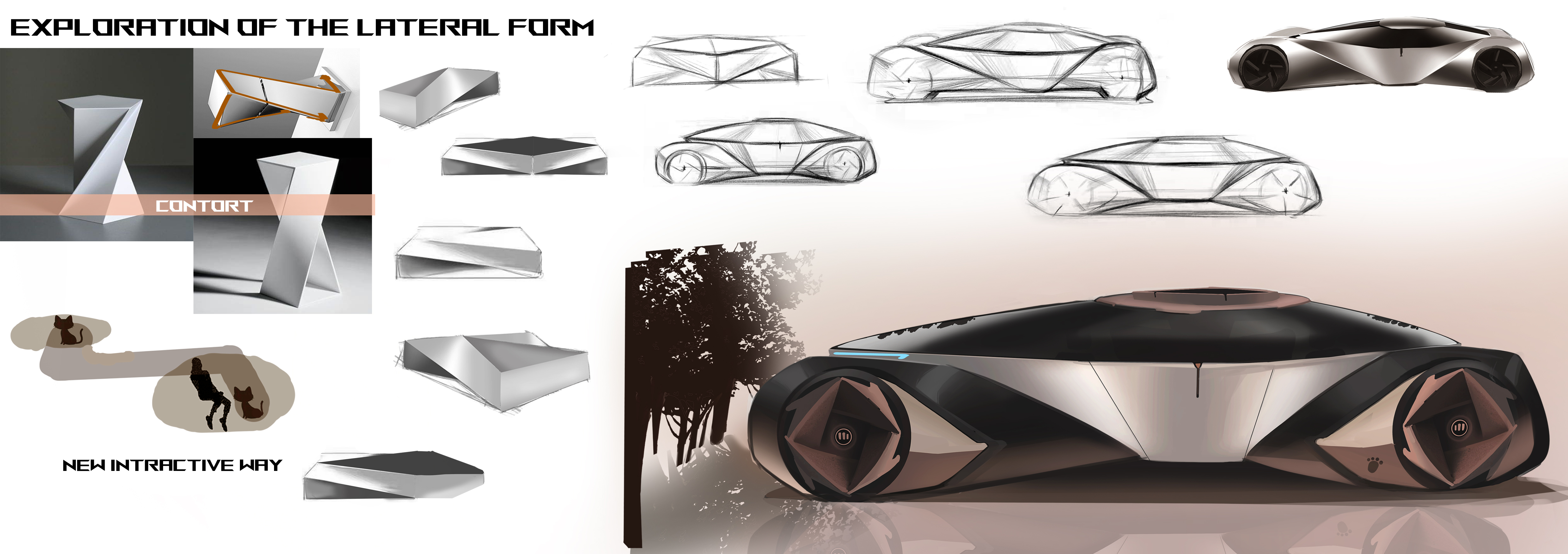 Automobile design，2d rendering，Automobile exterior decoration design，Hand drawn，Automobile design competition，sample reels，