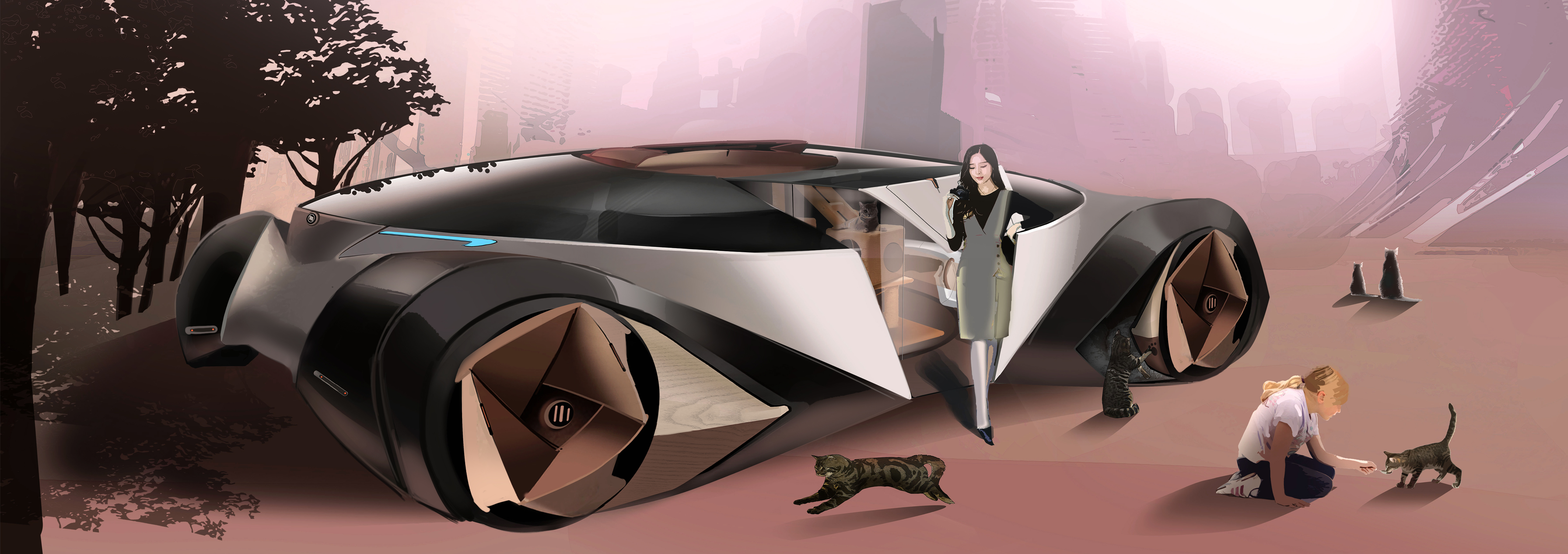 Automobile design，2d rendering，Automobile exterior decoration design，Hand drawn，Automobile design competition，sample reels，