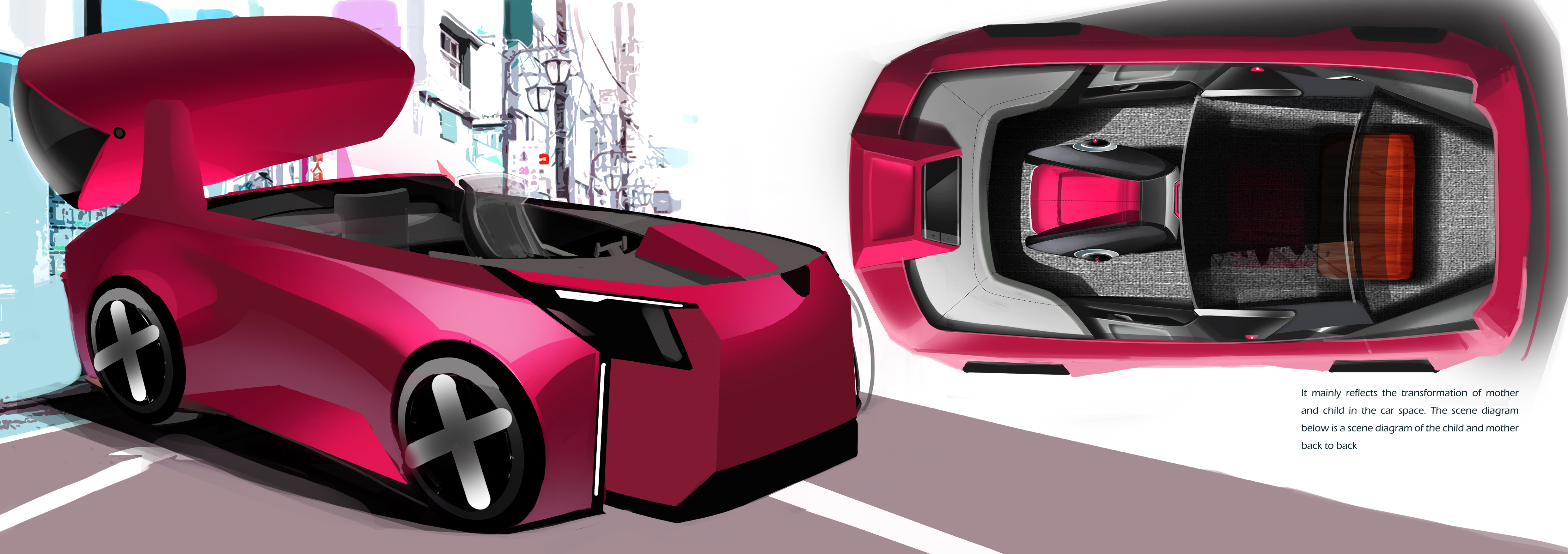 Automobile design，Automobile interior and exterior decoration design，Modern automobile design，Hand drawn，