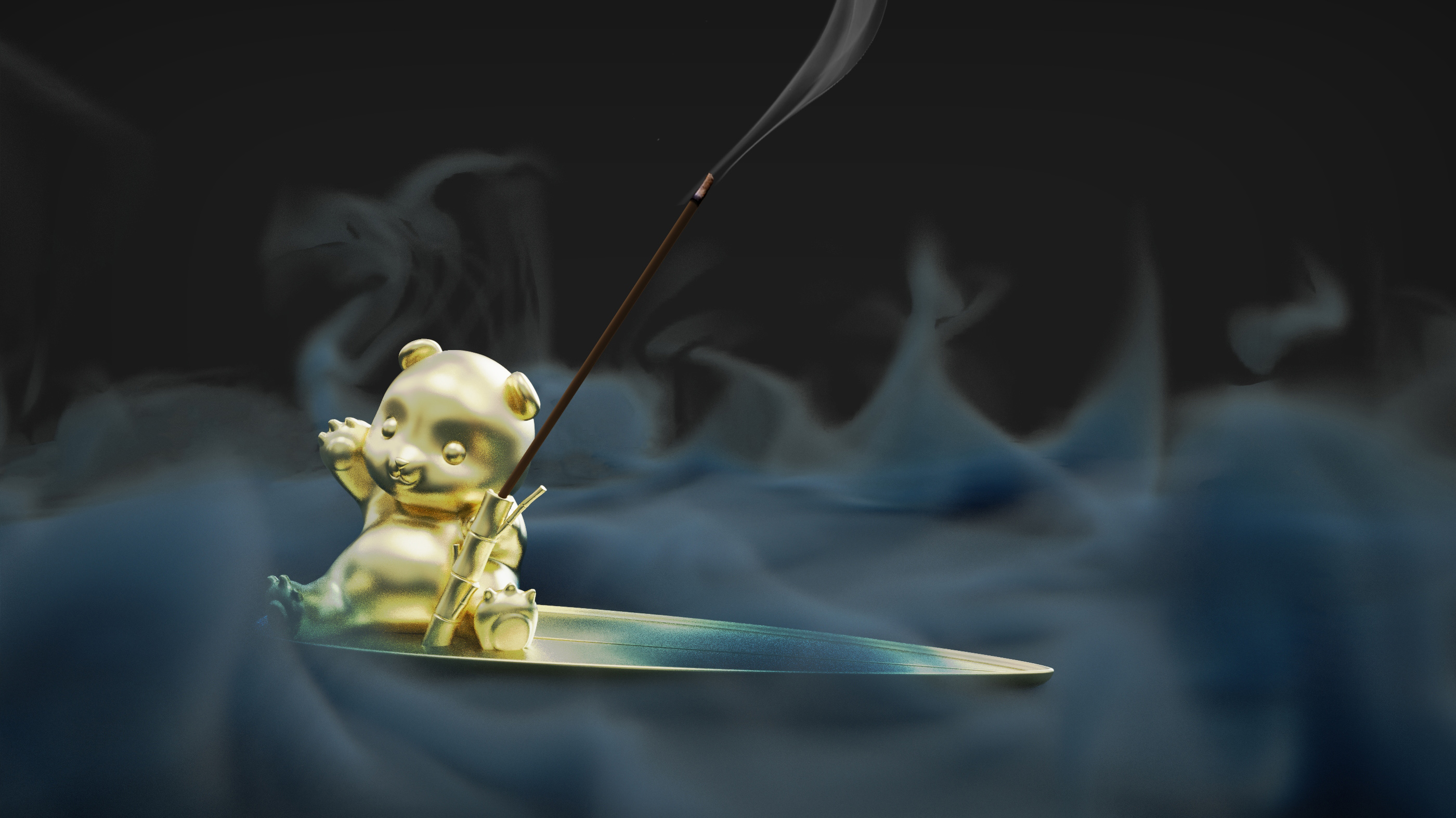 Copper incense utensil，Fragrant plug，Cultural and creative design，panda，Metal process，Modeling and rendering，