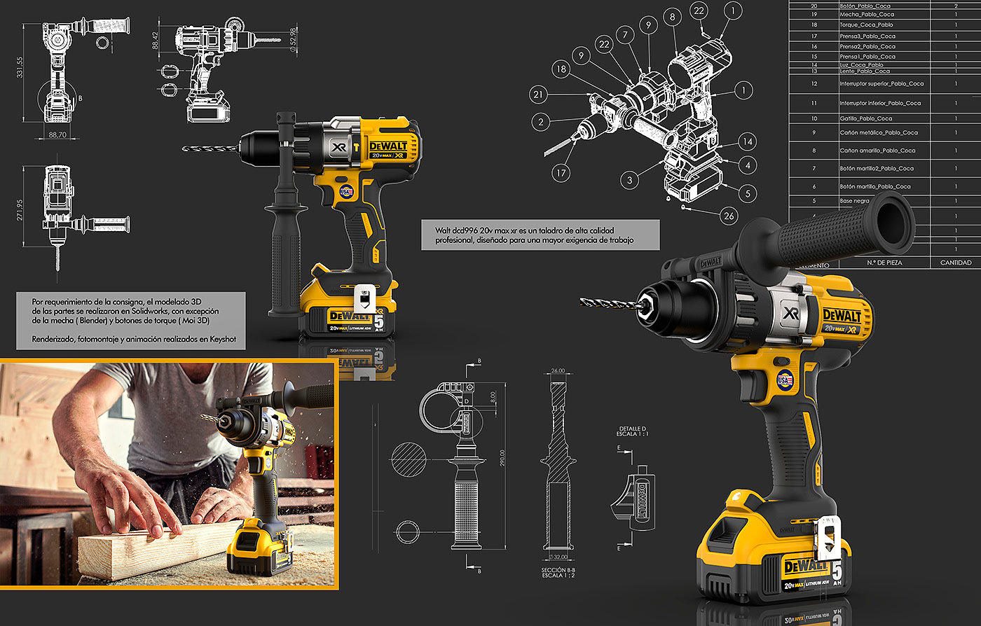 Taladro DeWalt，工具，3d建模，三维设计，