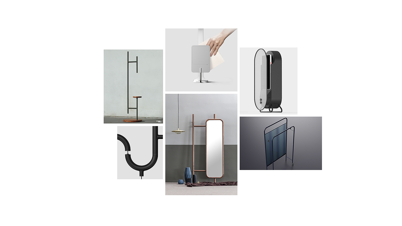 industrial design，furniture，Render，Coat rack，mirror，coat hanger，