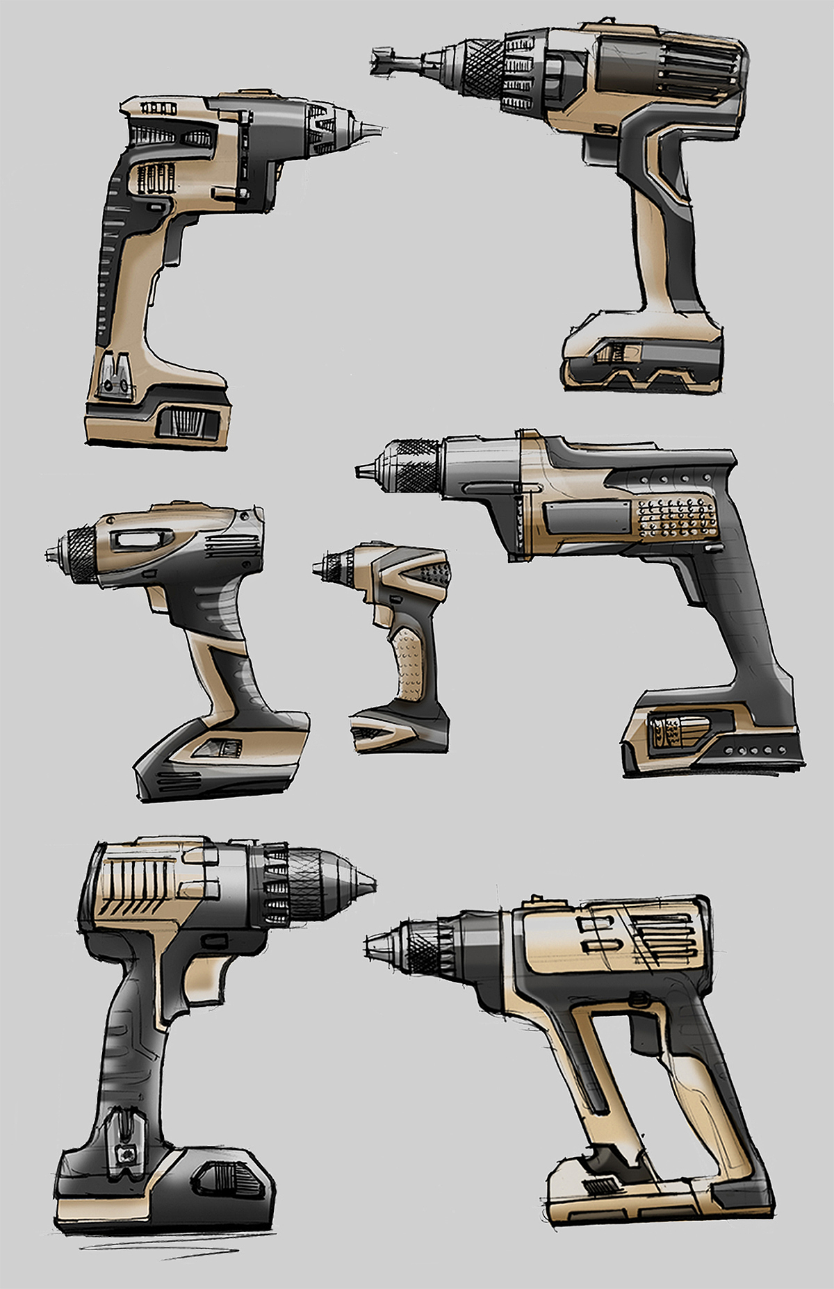 Electric drill，sketch，Render，Electric，