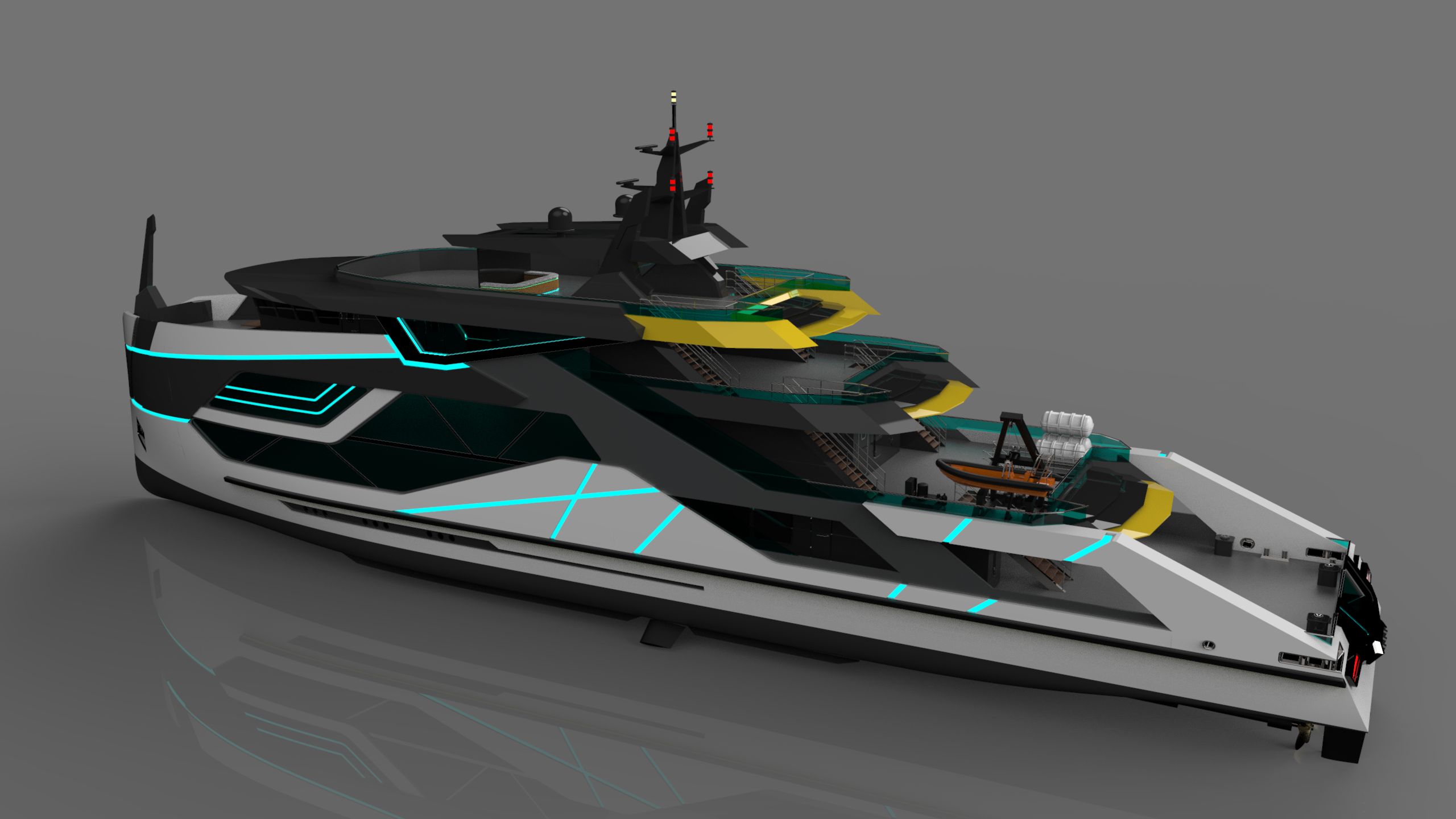 Luxury, cyber, technology, boat, yacht，