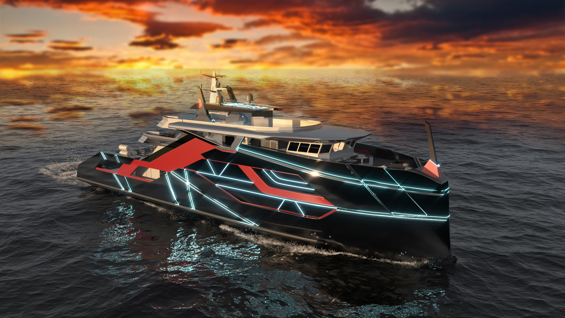 Luxury, cyber, technology, boat, yacht，