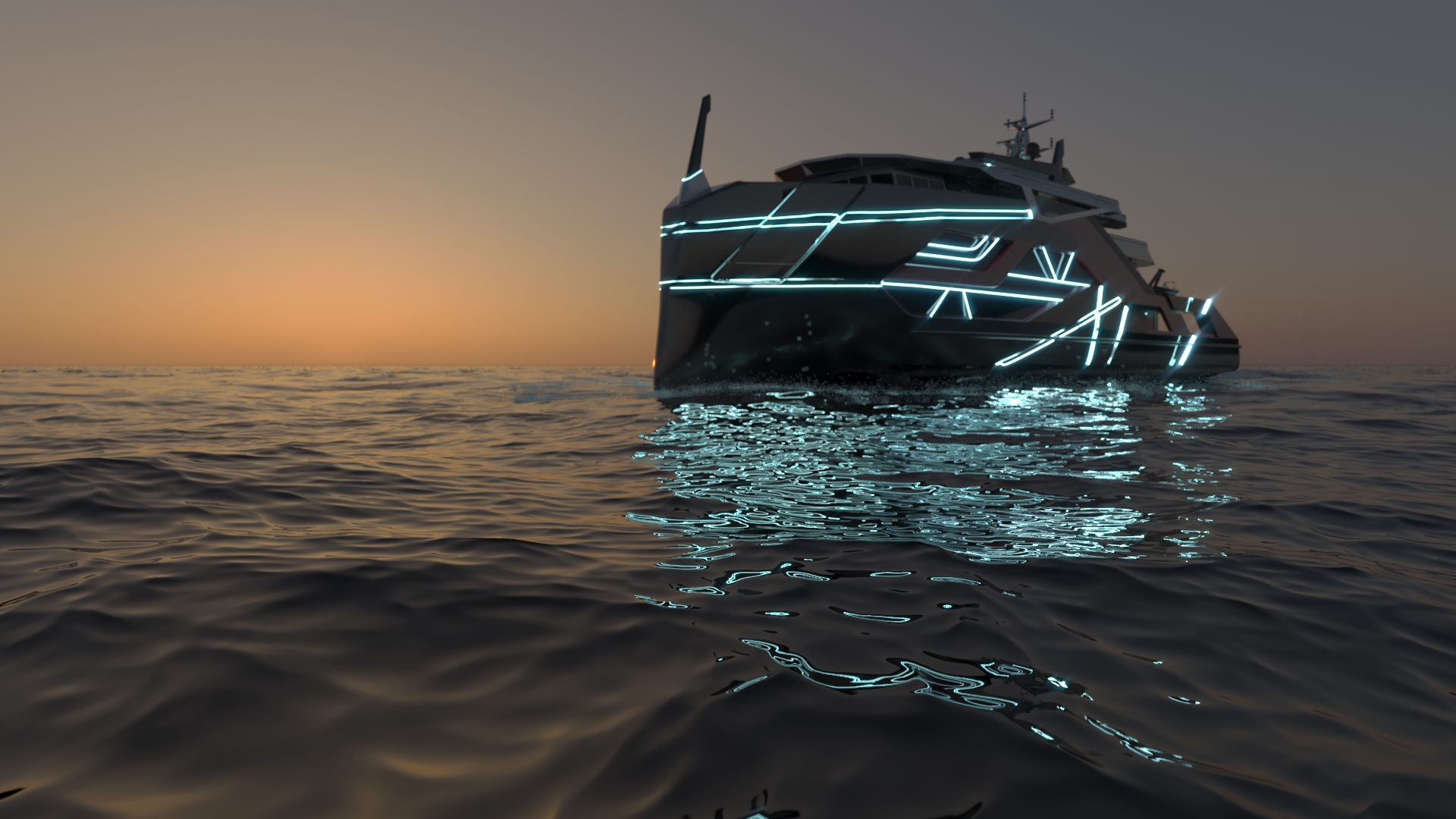 Luxury, cyber, technology, boat, yacht，