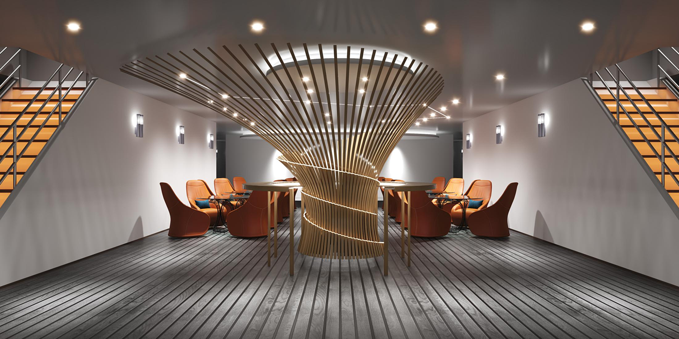 Yacht, interior decoration, boat, cyberpunk, sense of science and technology，