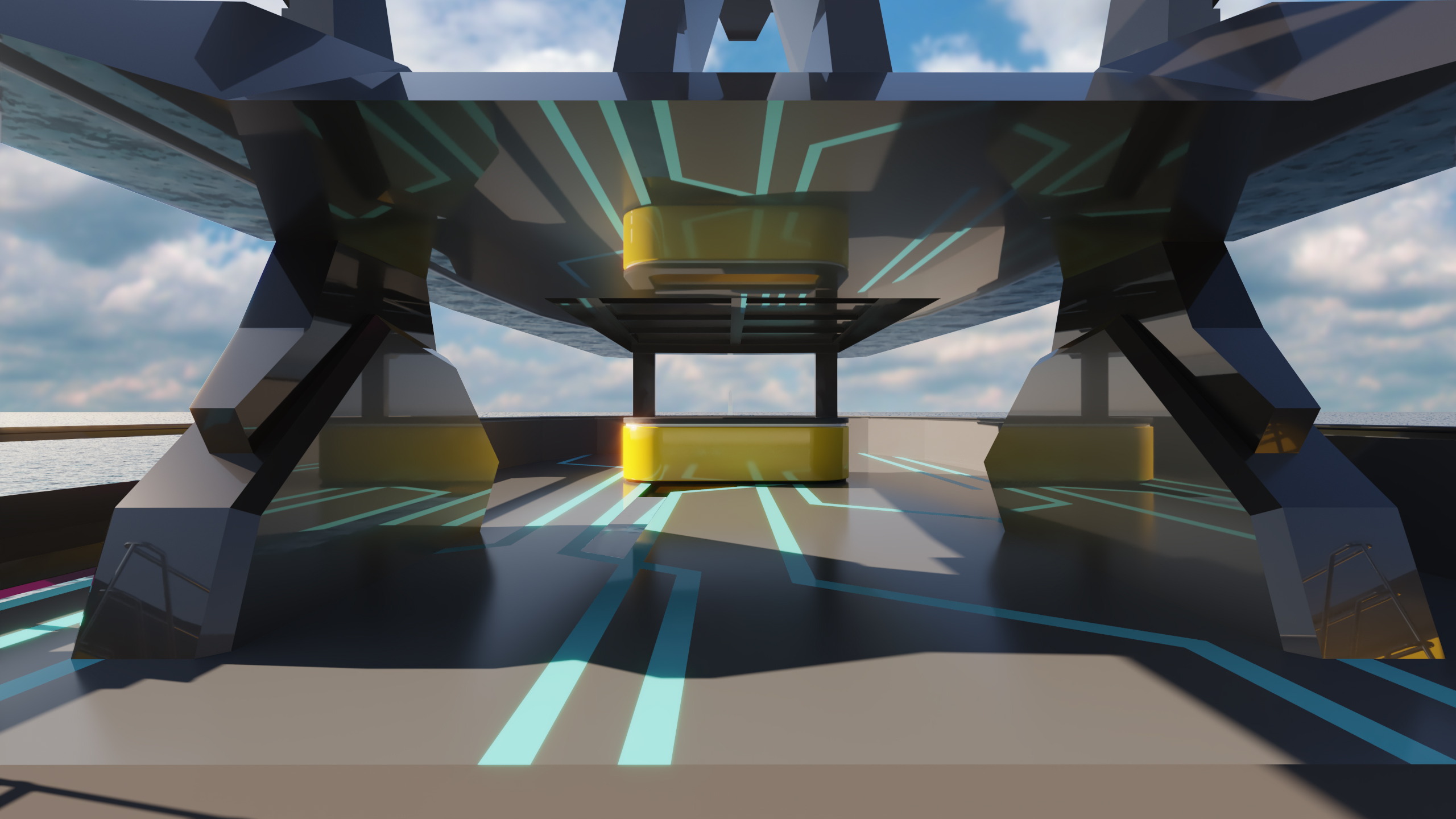 Yacht, interior decoration, boat, cyberpunk, sense of science and technology，