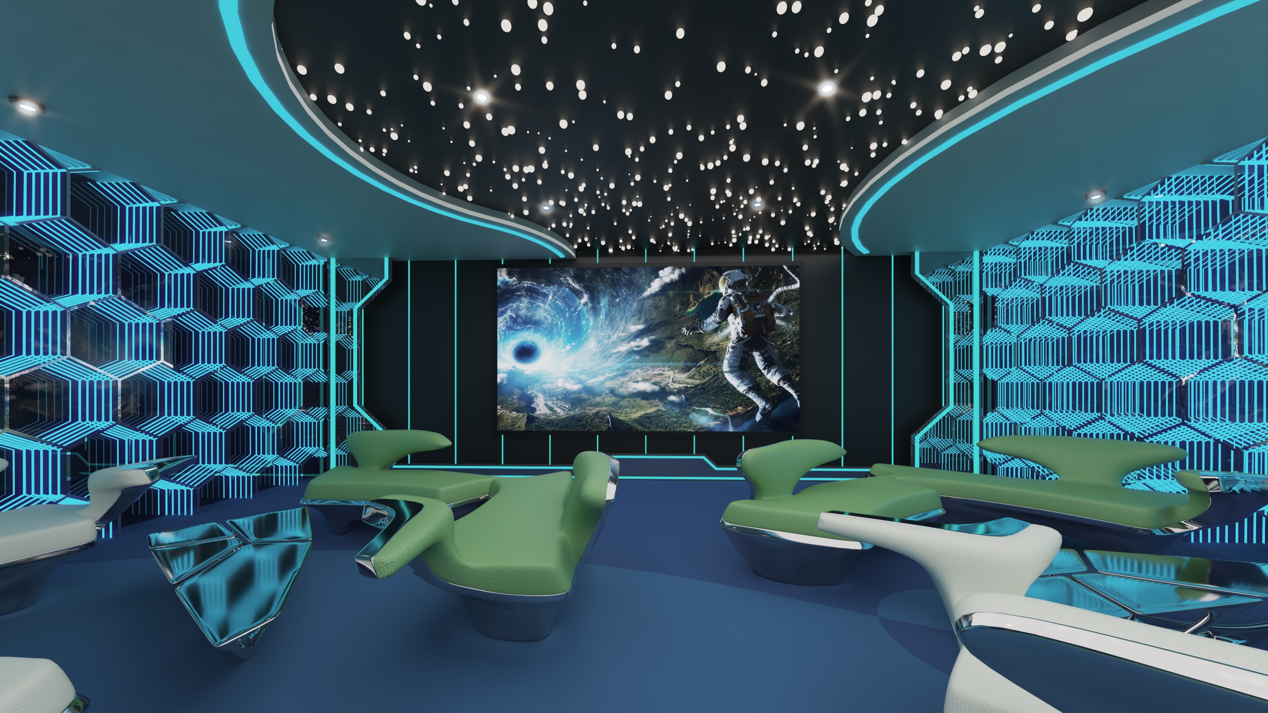 Yacht, interior decoration, boat, cyberpunk, sense of science and technology，