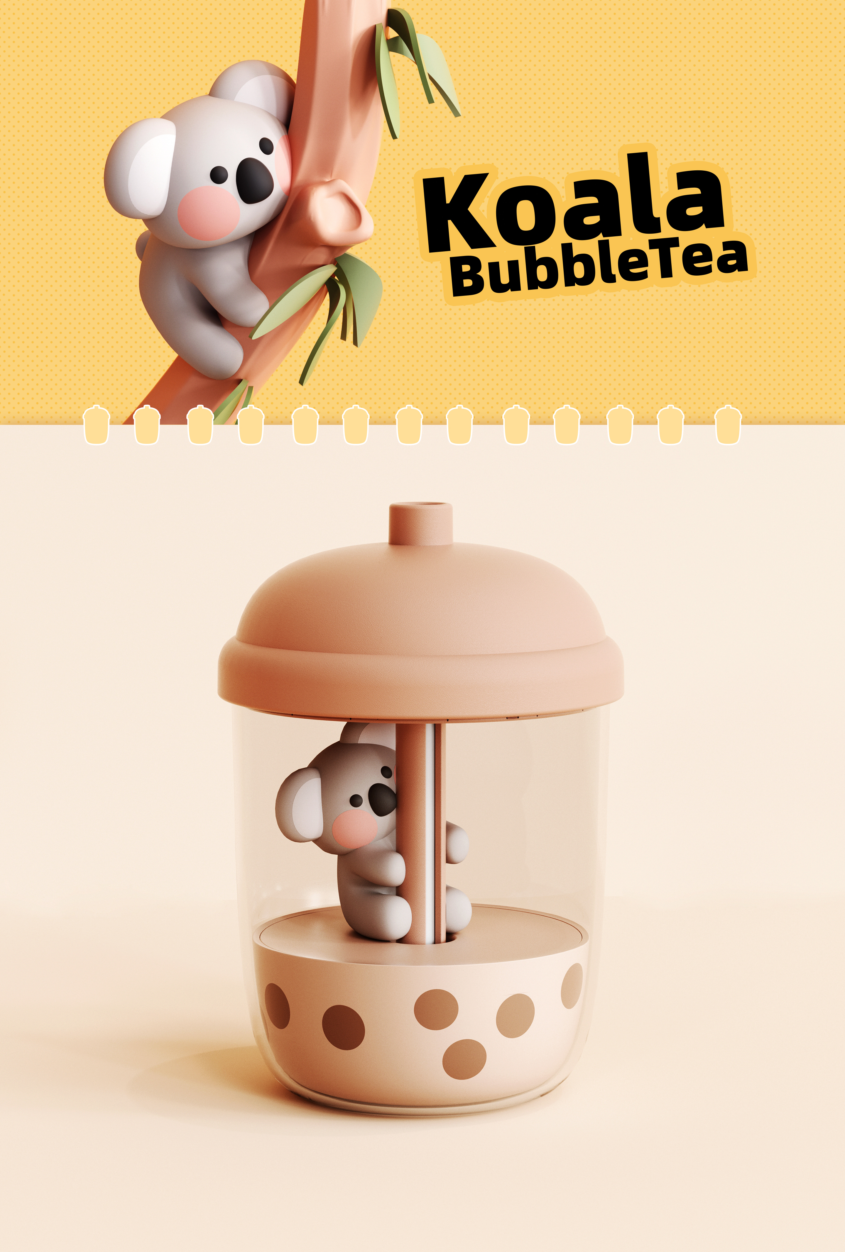 Humidifier，Cartoon style，Koala，tea with milk，