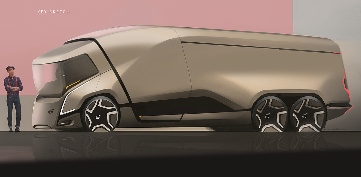 truck，future，city，automobile，