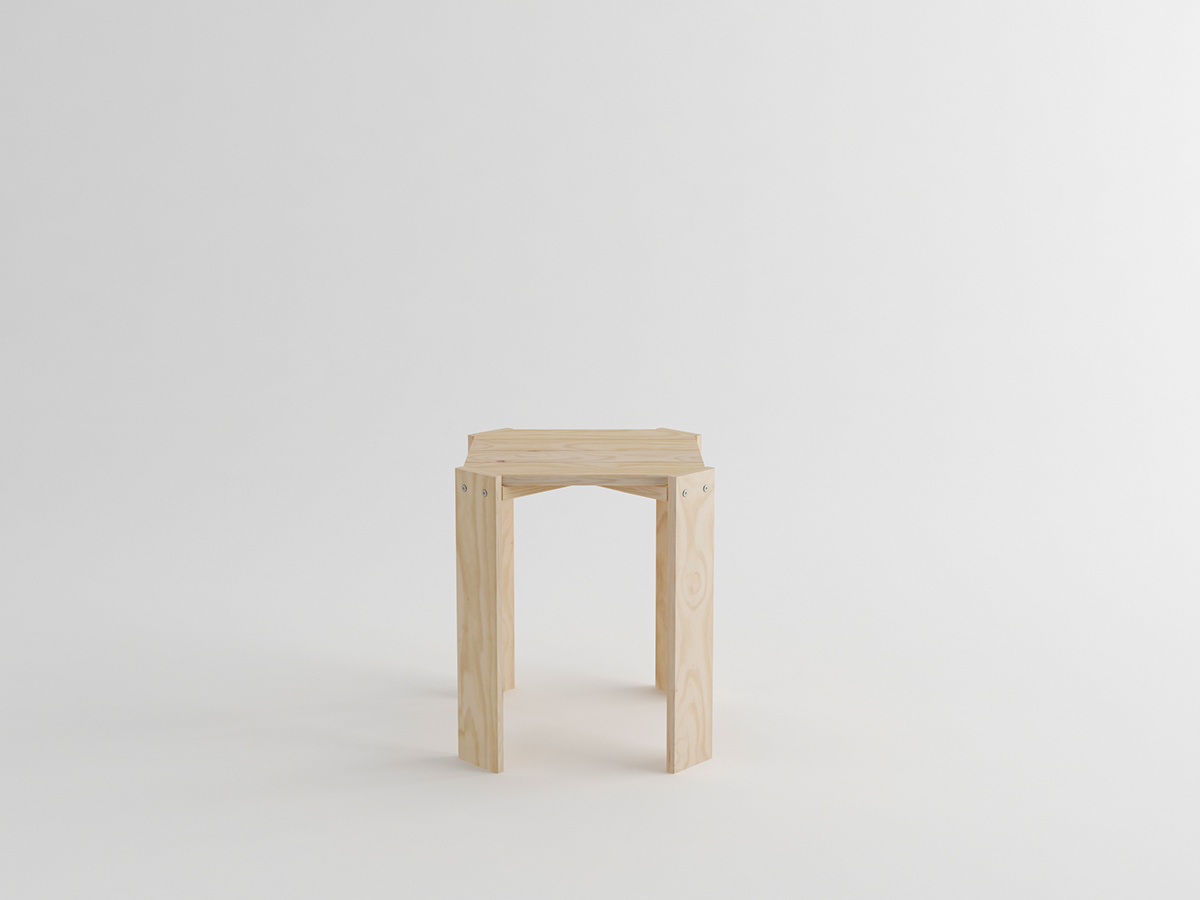 stool，four，pine，