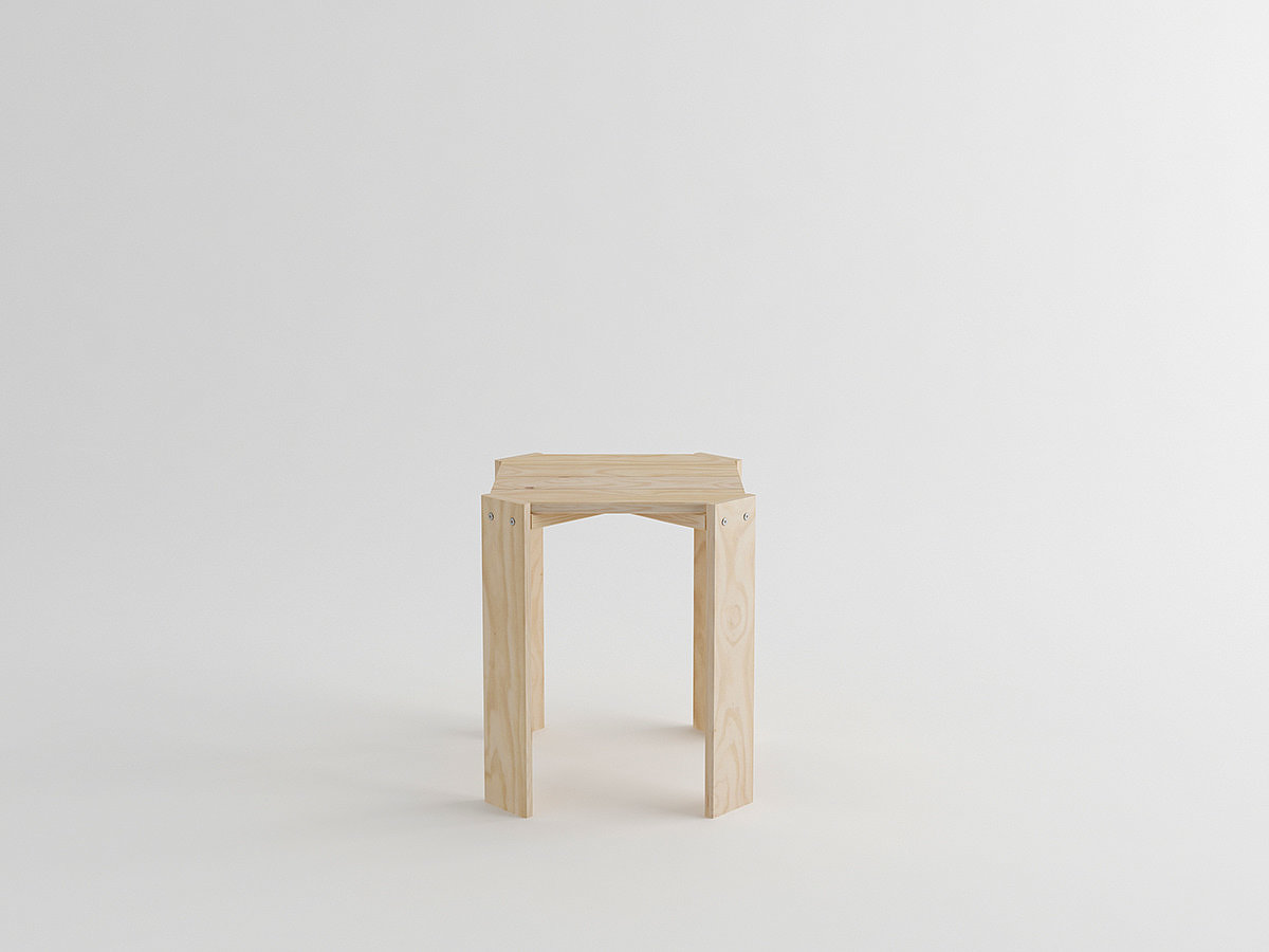 stool，four，pine，