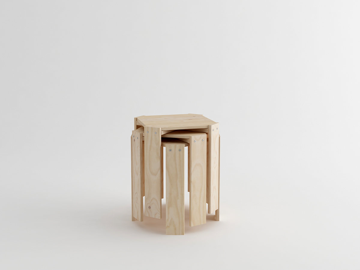 stool，four，pine，
