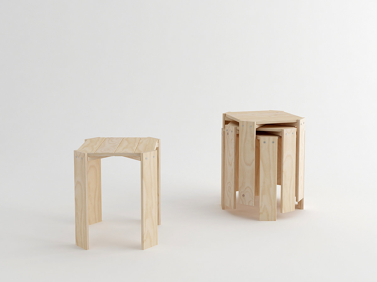 stool，four，pine，